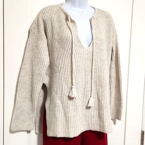 Ivory V-Neck Sweater with Ties